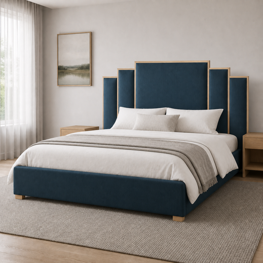Alix - Bed, closer made-bed view showing the complete frame construction