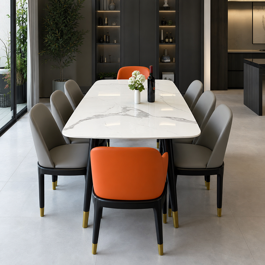 Otto - Dining Table Marble Top - 4/6 Seater, clearly different end-on dining-room view