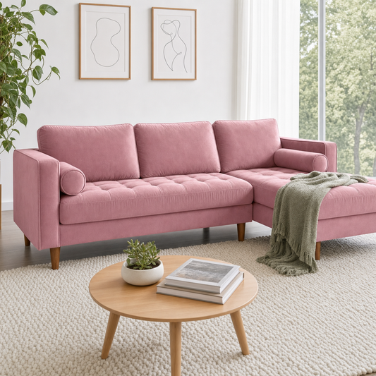 Aura - L Shape Sofa styled with a sage-green throw