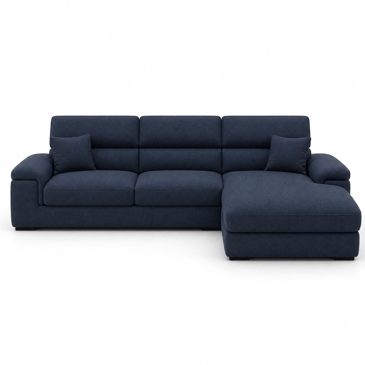 Luxe blue 2 seater sectional rhs plain white background view
