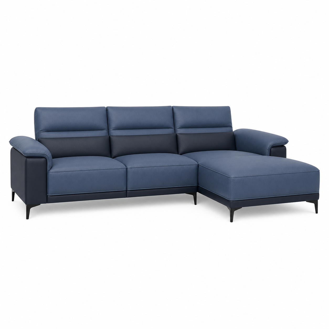 Muse blue 2 seater sectional rhs plain white background view