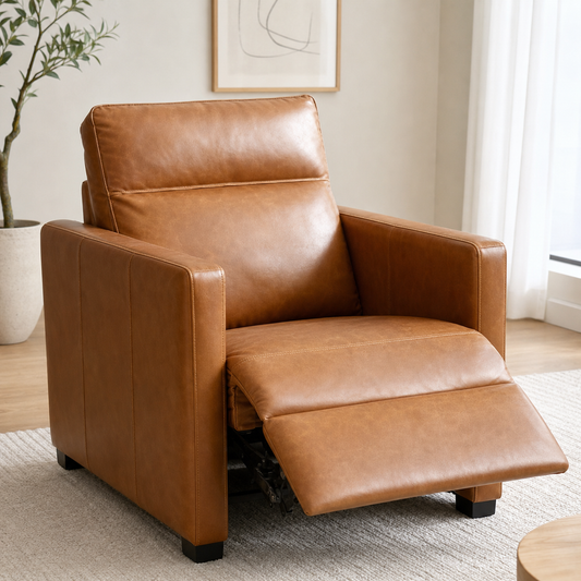 Canopy Recliner upholstery and reclining detail