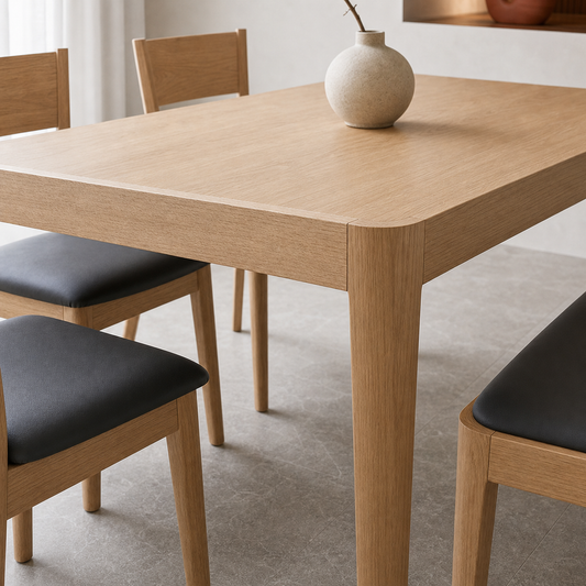 Dune - Wooden Top Dining Table, close tabletop and construction detail