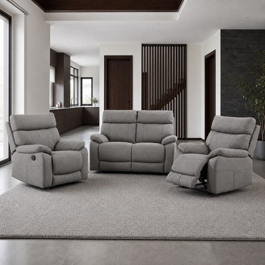 Frigid 1+2+1 Recliner Set complete configuration from an alternate angle