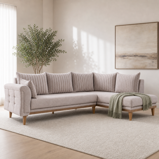 Haven - L shape sectional sofa sectional sofa styled with a sage-green throw