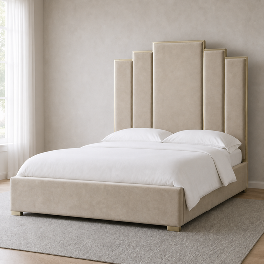 Hedy - Bed, closer made-bed view showing the complete frame construction