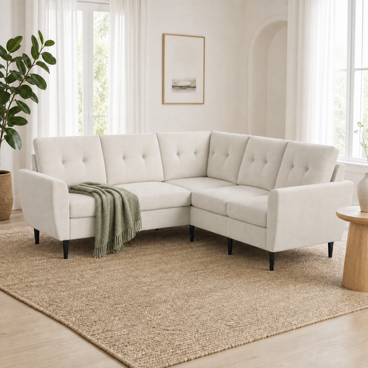 Kiva - L shape sectional sofa sectional sofa styled with a sage-green throw