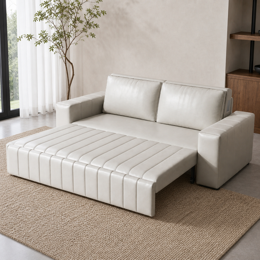 Korin - Sofa bed, front view verifying the fully open footprint