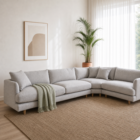 Luna - L shape sectional sofa sectional sofa styled with a sage-green throw
