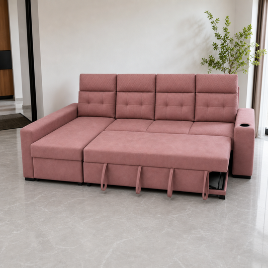 Minoa - Sofa bed, front view verifying the source-proven open footprint
