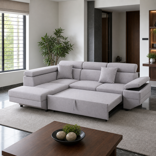 Miroz - Sofa bed, front view verifying the source-proven open footprint