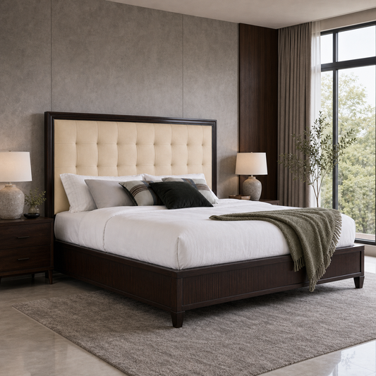 Orson - Bed, closer made-bed view showing the complete frame construction