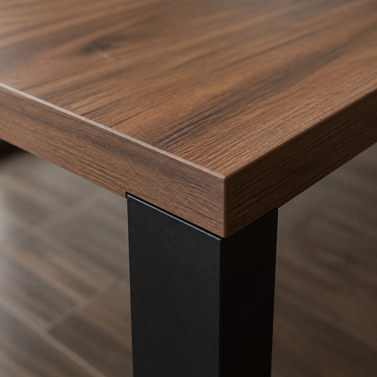 Rex - Wooden Top Dining Table, close tabletop and construction detail