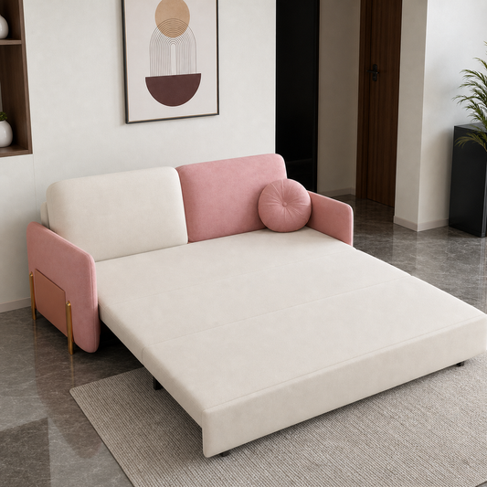 Reyon - Sofa bed, front view verifying the fully open footprint