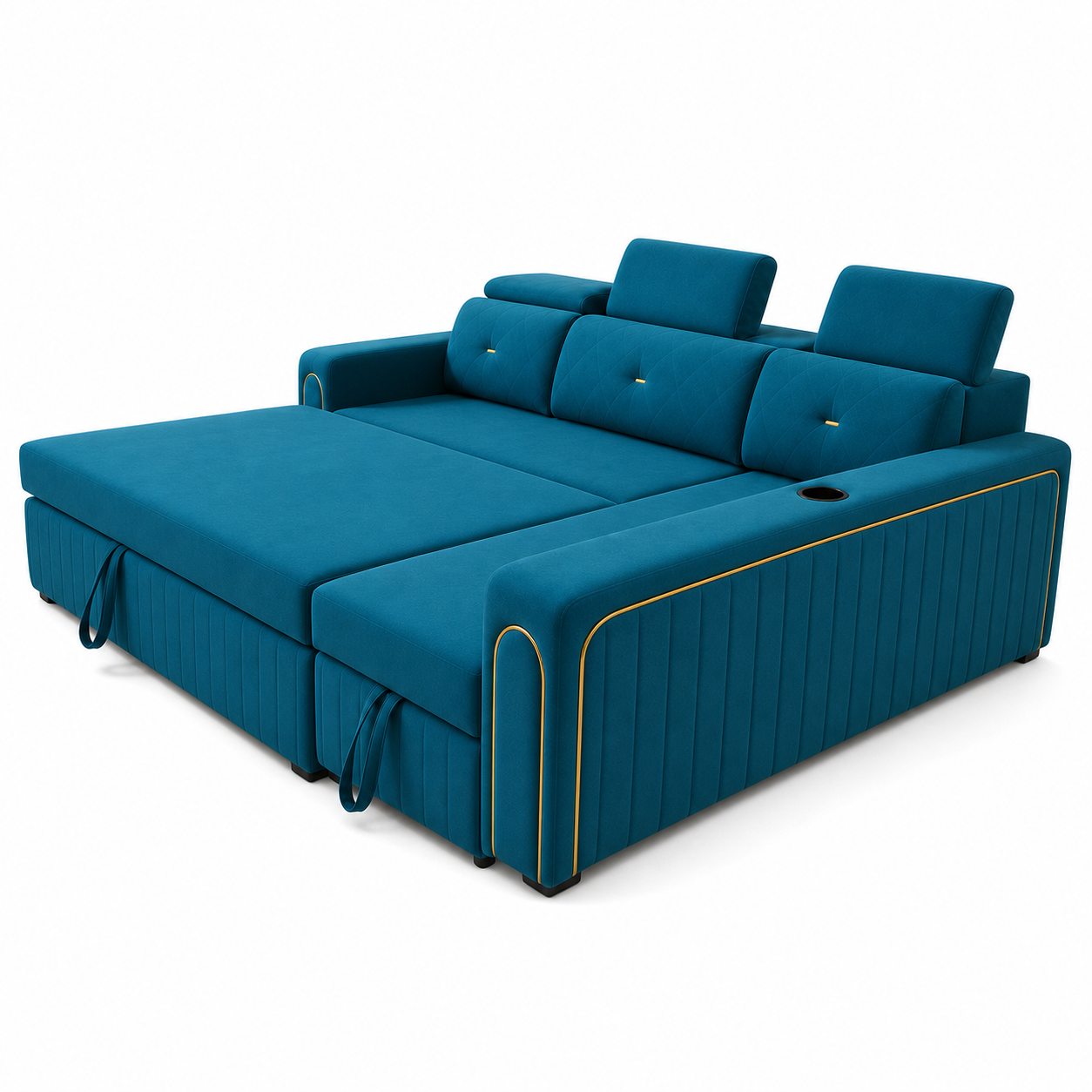 Silar - Sofa bed, open sofa-bed side studio view on pure white