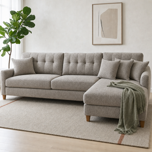 Spark - L shape sectional sofa styled with a sage-green throw