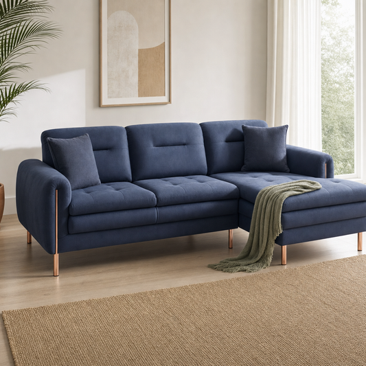 Terra - L shape sectional sofa styled with a sage-green throw
