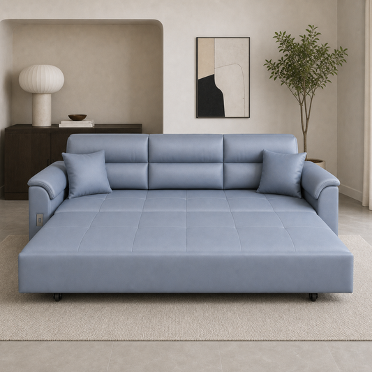 Urden - Sofa bed, front view verifying the fully open footprint