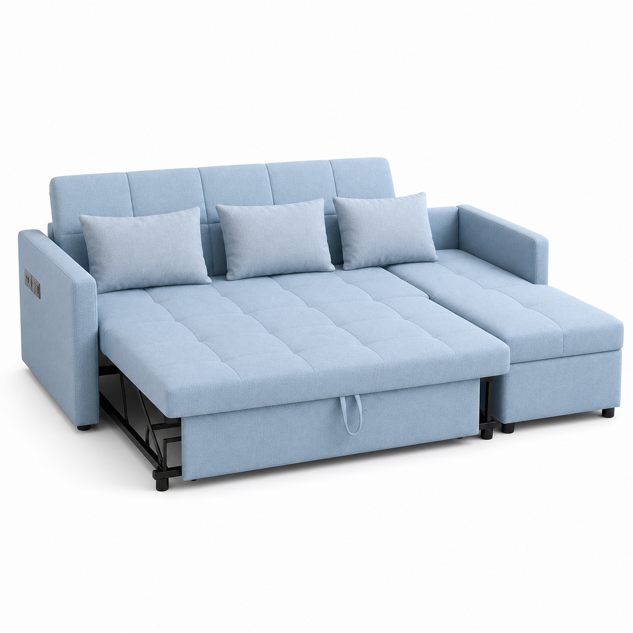 Verin - Sofa bed, open sofa-bed side studio view on pure white