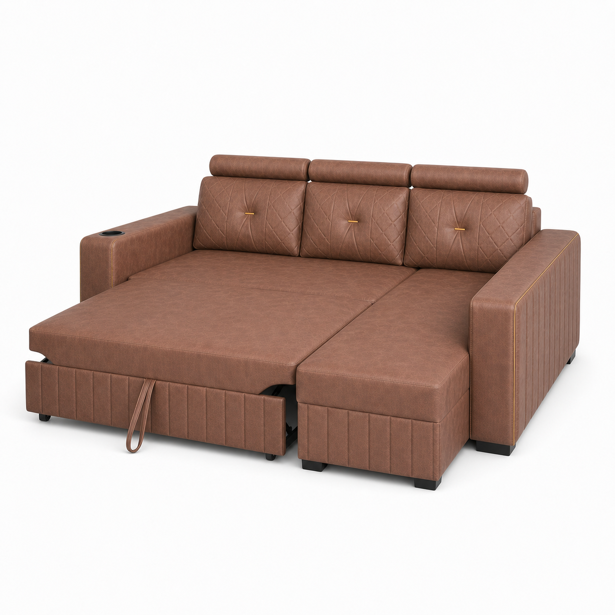 Walin - Sofa bed, open sofa-bed side studio view on pure white