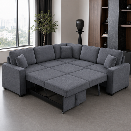 Yaren - Sofa bed, front view verifying the fully open footprint