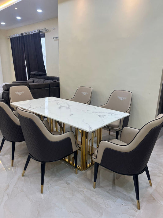 Asher - Dining Table Marble Top - 6 Seater