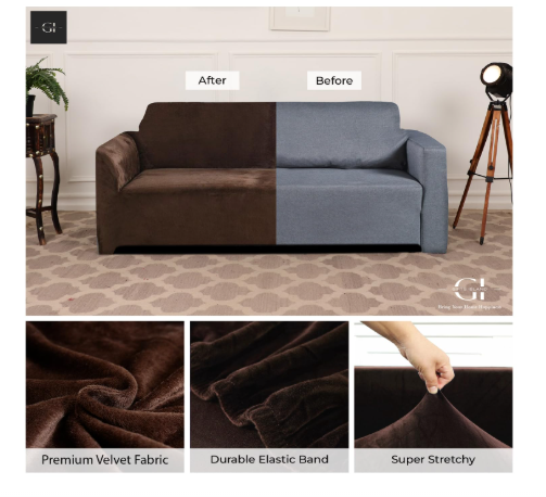 Premium Elastic Velvet Sofa Cover ( 3 + 1 + 1 )