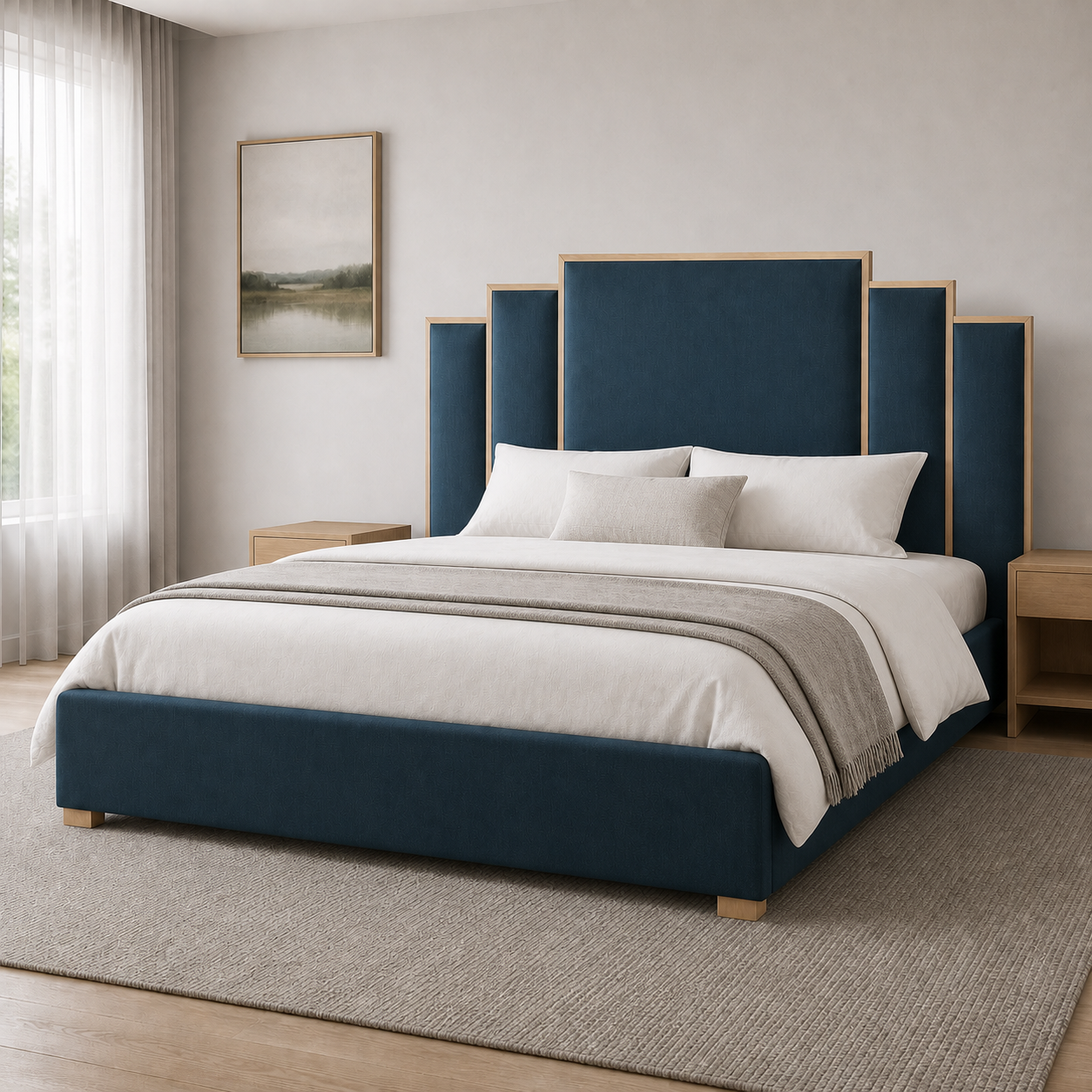 Alix - Bed, closer made-bed view showing the complete frame construction