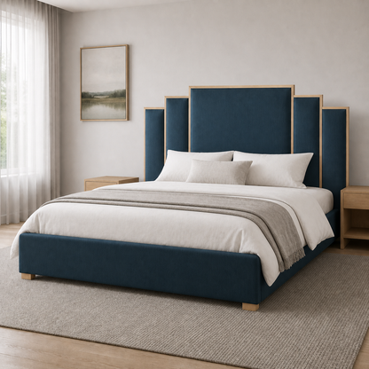 Alix - Bed, closer made-bed view showing the complete frame construction