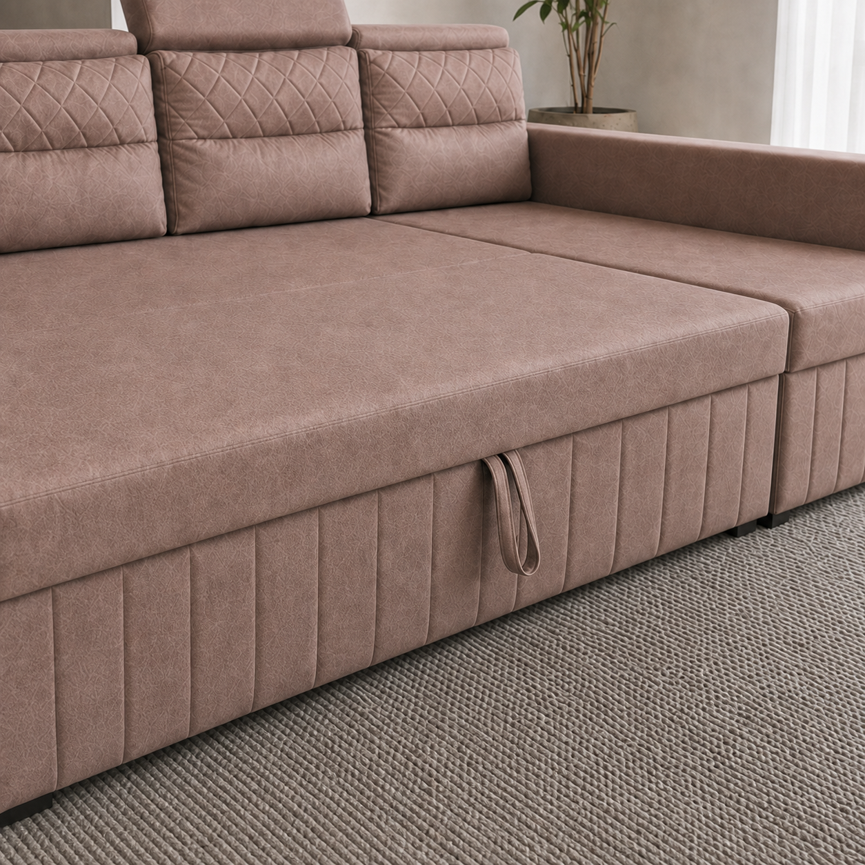 Alben - Sofa bed, source-proven open-state construction detail