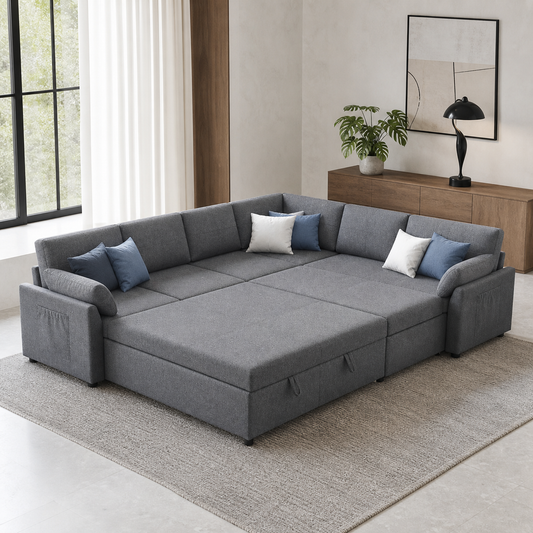 Amilo - Sofa bed, fully open sofa-bed hero in a contemporary living room