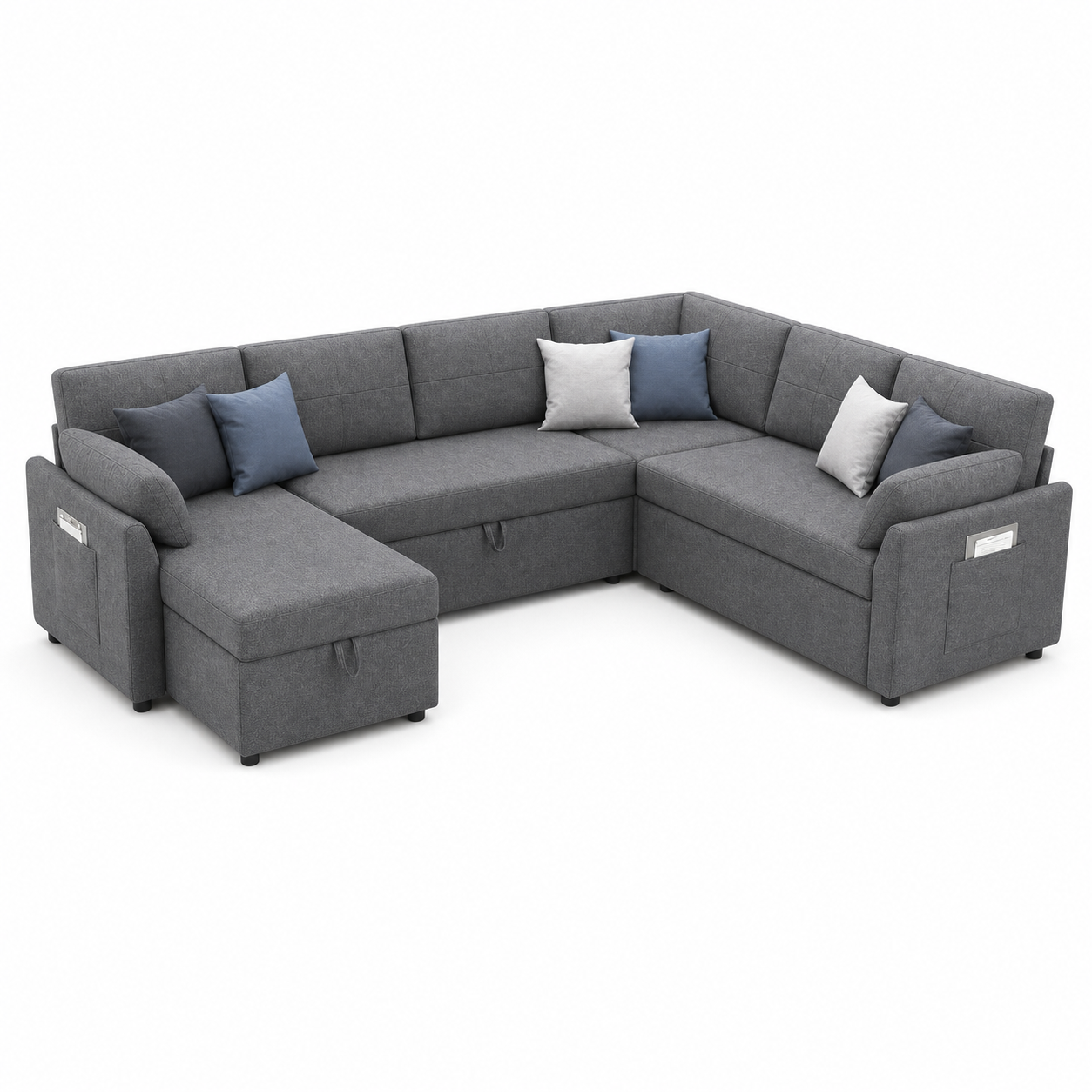 Amilo - Sofa bed, fully closed studio view on a pure-white background