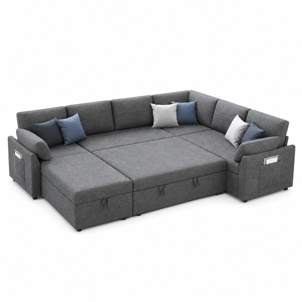Amilo - Sofa bed, fully open studio view on a pure-white background
