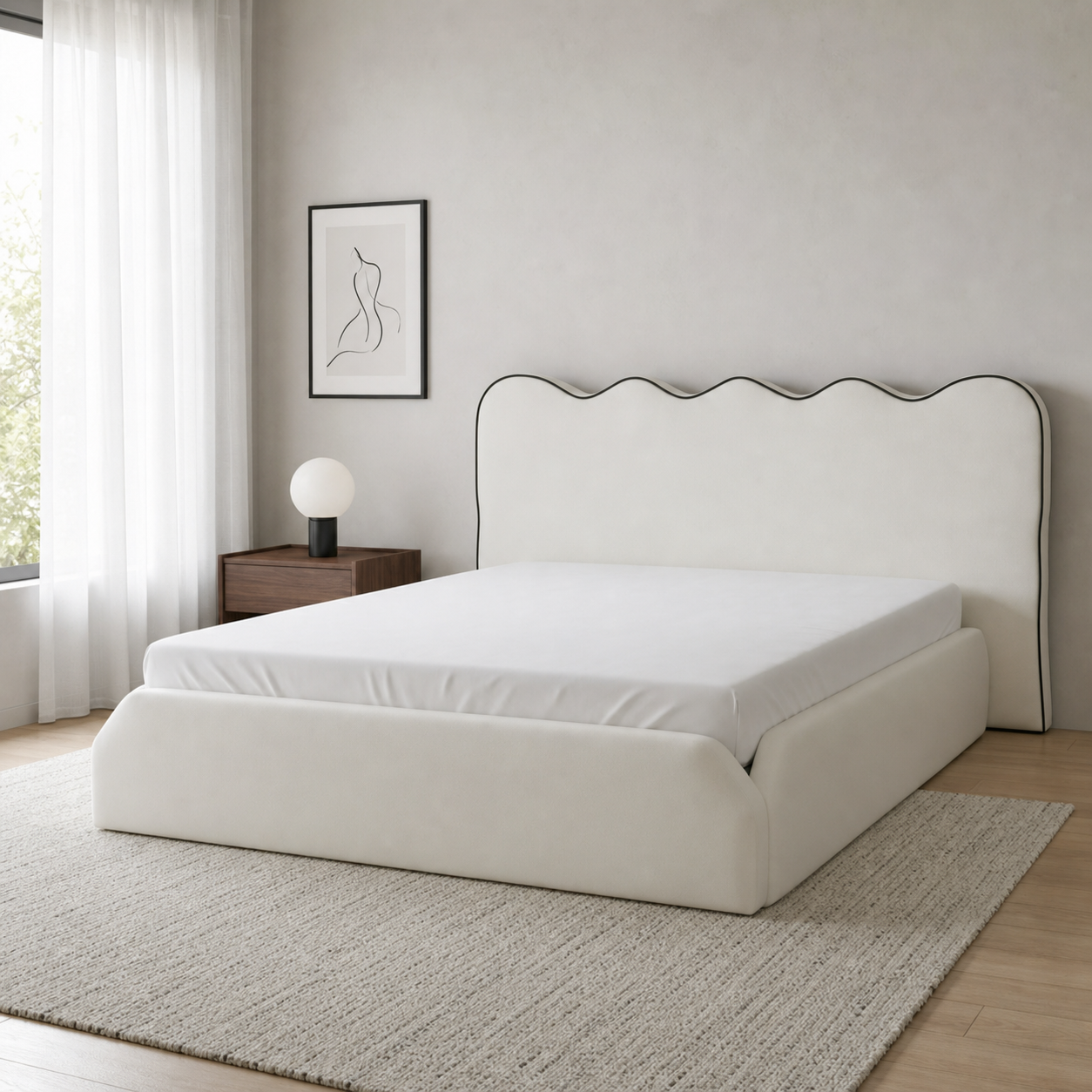 Andle - Bed, complete front three-quarter bed view in a restrained bedroom