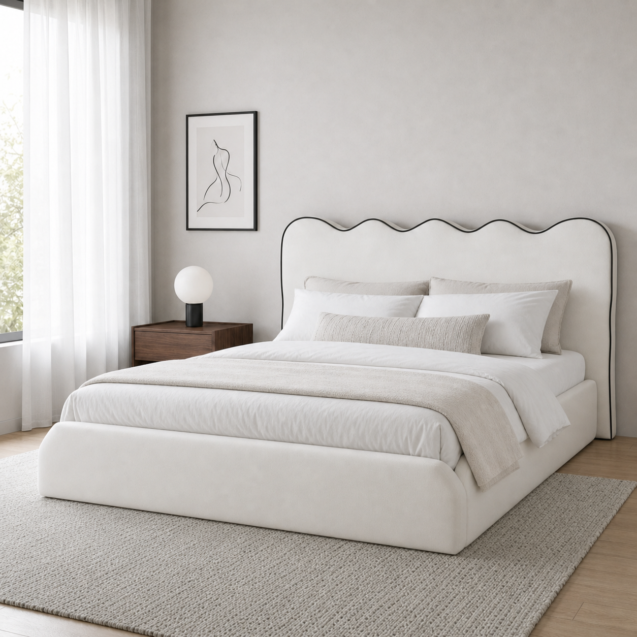 Andle - Bed, closer made-bed view showing the complete frame construction