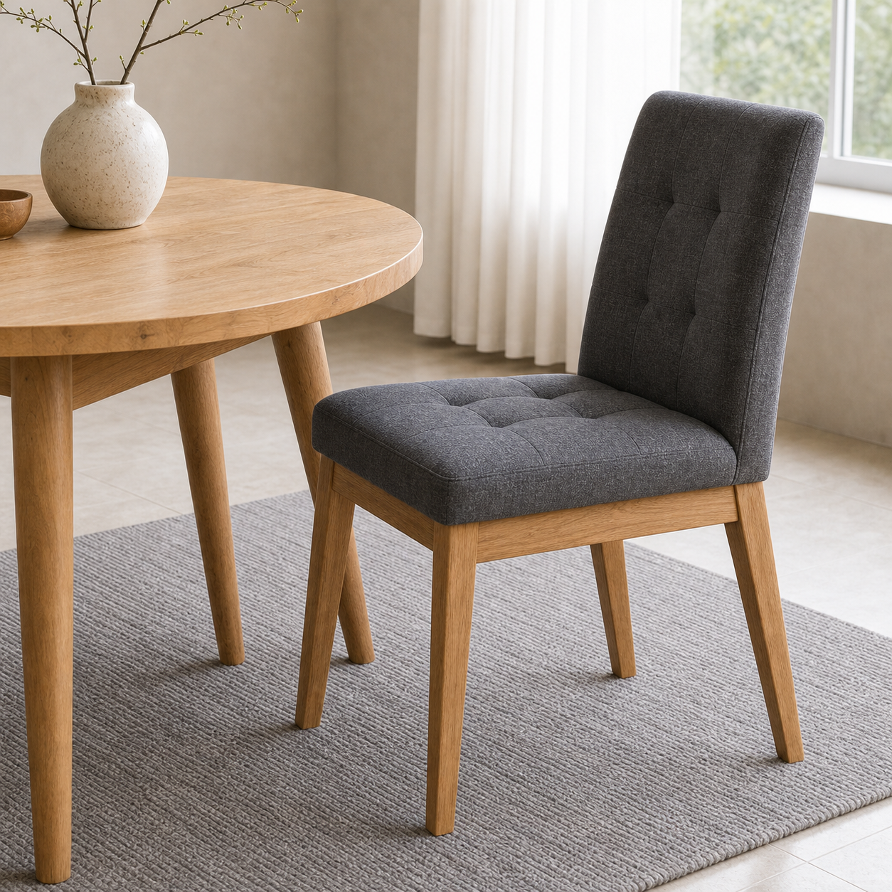 Aria - Wooden Top Dining Table, close chair, seating, or base construction detail