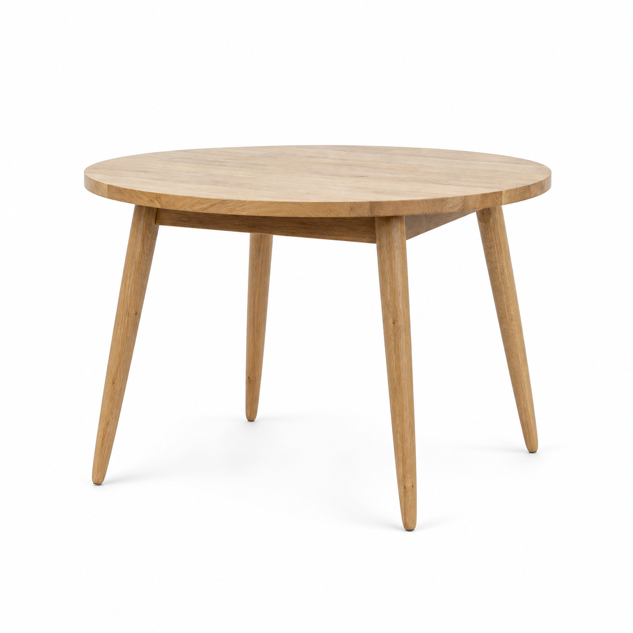 Aria - Wooden Top Dining Table, complete set front three-quarter studio view