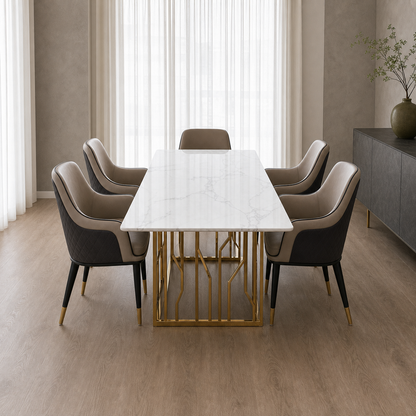 Asher - Dining Table Marble Top - 6 Seater, clearly different end-on dining-room view