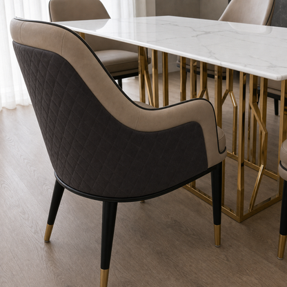 Asher - Dining Table Marble Top - 6 Seater, close chair, seating, or base construction detail