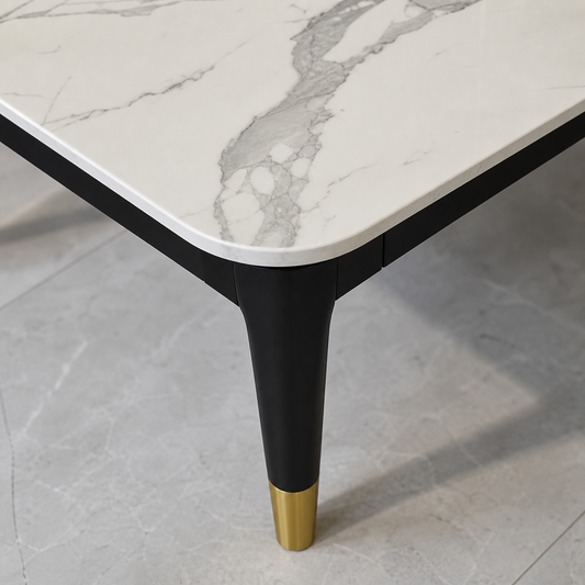 Otto - Dining Table Marble Top - 4/6 Seater, close tabletop and construction detail