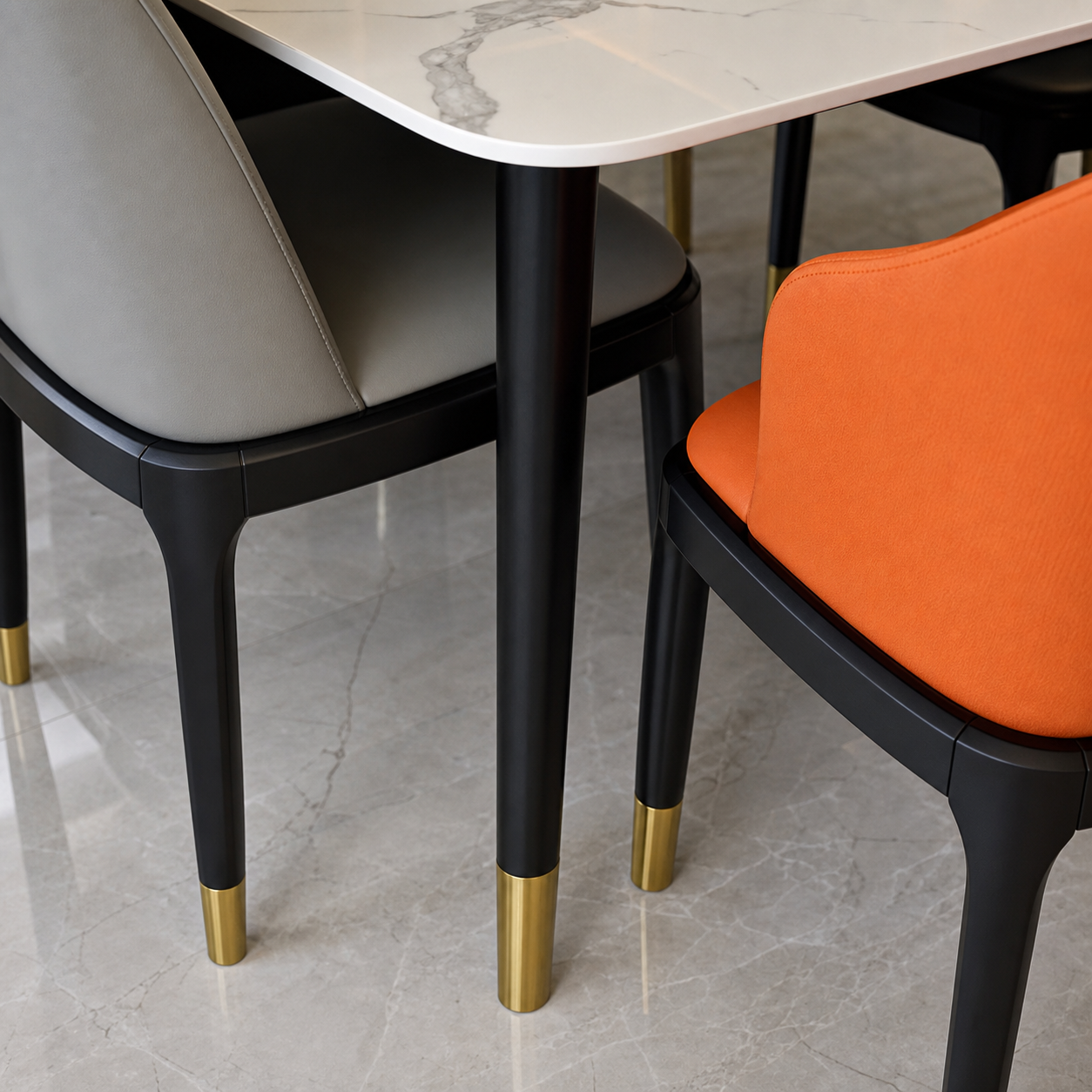 Otto - Dining Table Marble Top - 4/6 Seater, close chair, seating, or base construction detail
