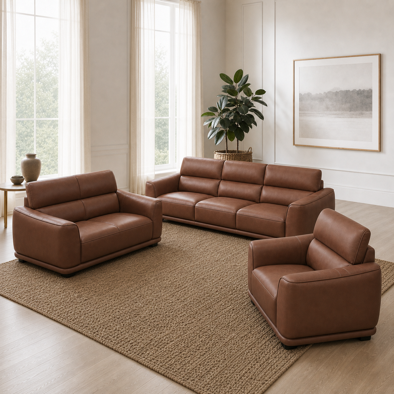 Crest - 3+2+1 Sofa Set, alternate room angle of the complete 3+2+1 sofa set