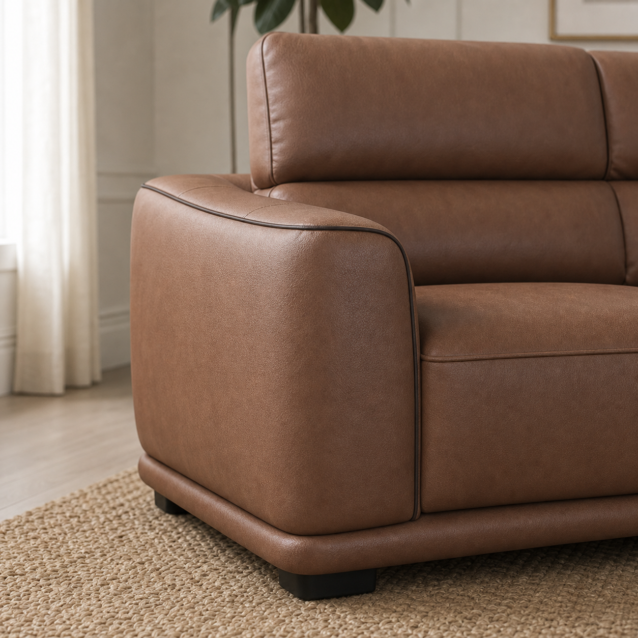 Detail view of Crest - 3+2+1 Sofa Set upholstery, seams, base, and legs
