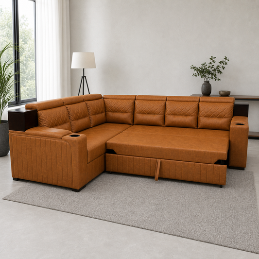 Celia - Sofa bed, front view verifying the source-proven open footprint