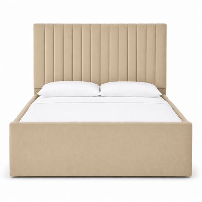 Auron - Bed Beige plain white background view