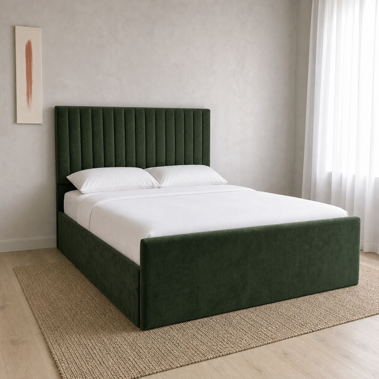 Auron - Bed, complete front three-quarter bed view in a restrained bedroom