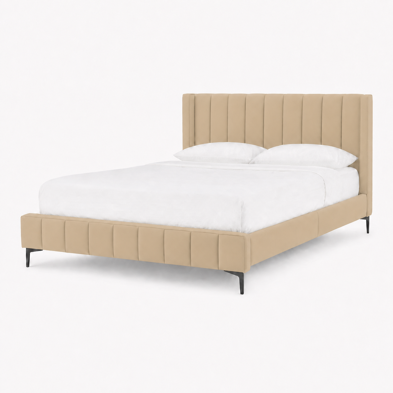 Bea - Bed Beige plain white background view