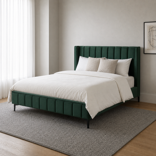 Bea - Bed, closer made-bed view showing the complete frame construction