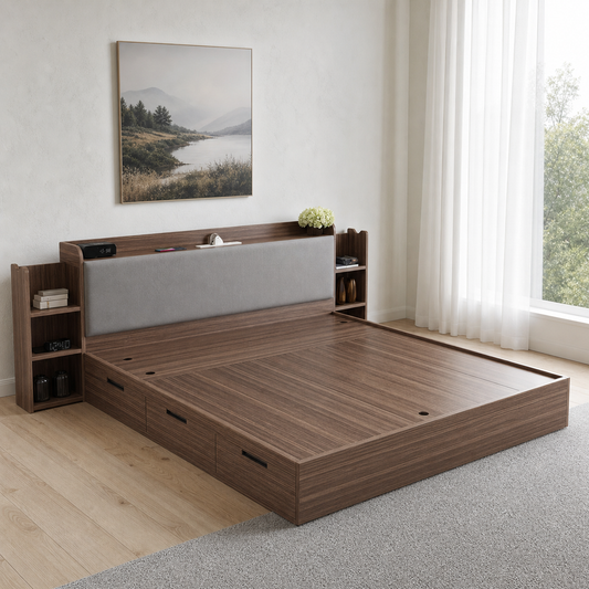 Elin - Bed, complete front three-quarter bed view in a restrained bedroom