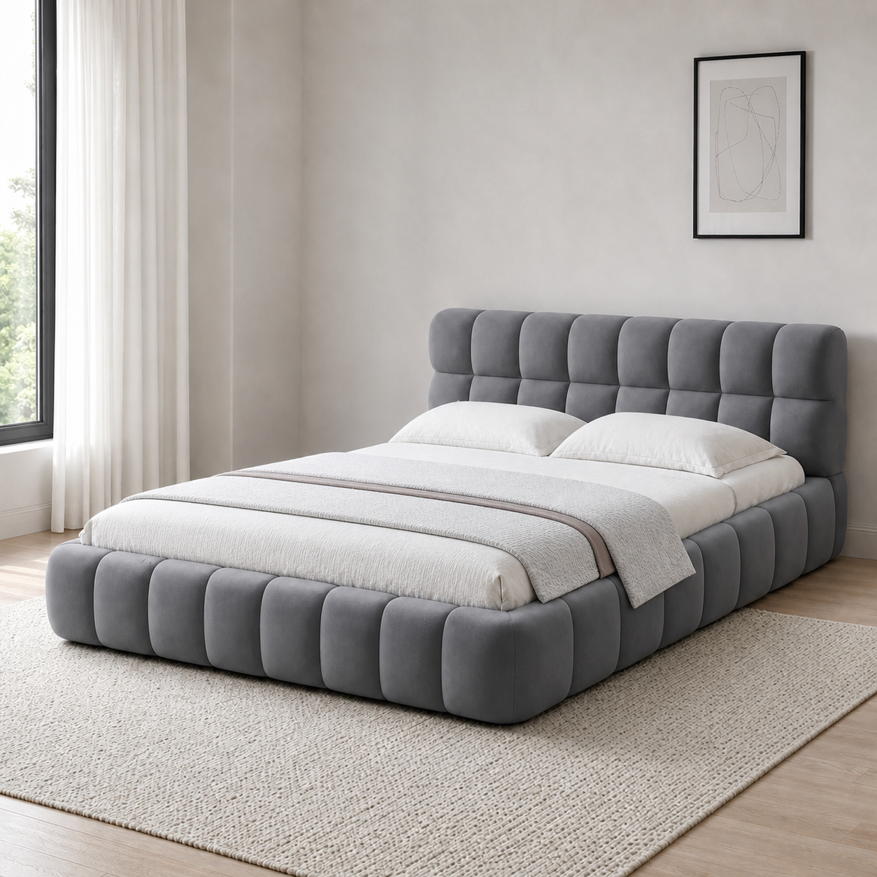 Bixed - Bed, closer made-bed view showing the complete frame construction